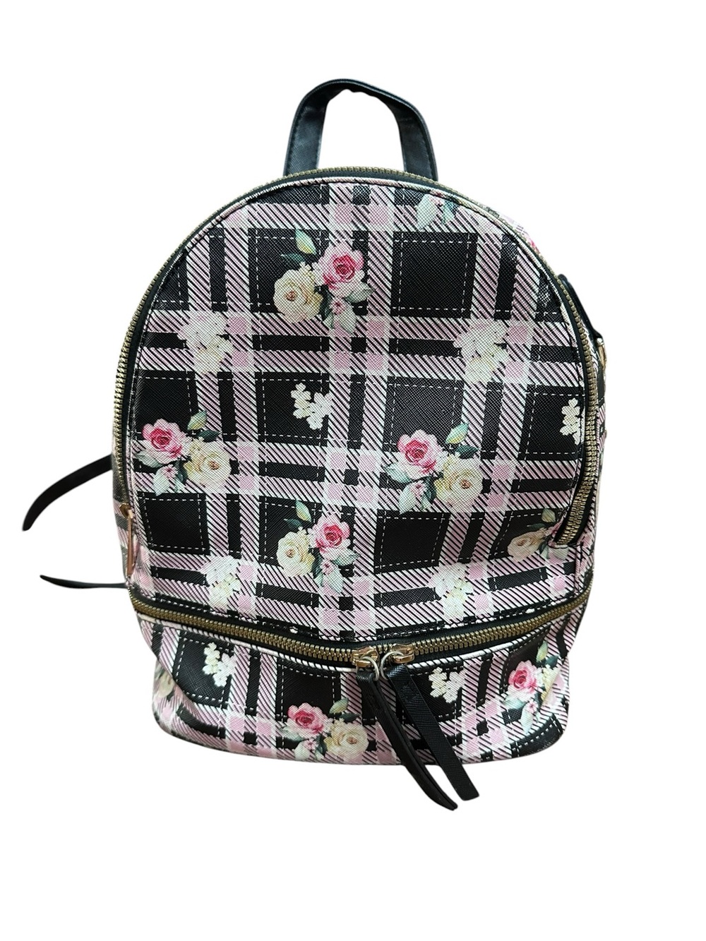Mini Floral Plaid Backpack Purse / Convertible Bag